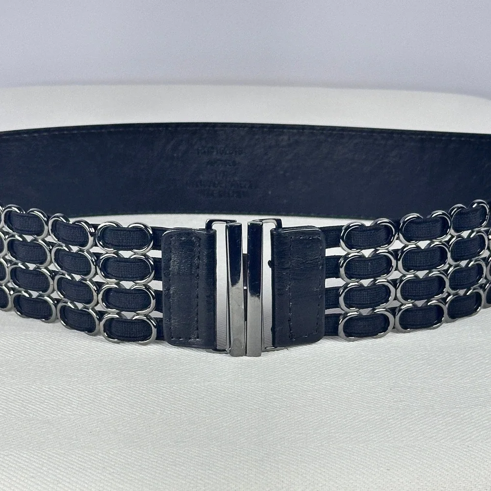 Steve Madden Black Chain Waist Belt Structured Y2K Gunmetal Elastic Size M